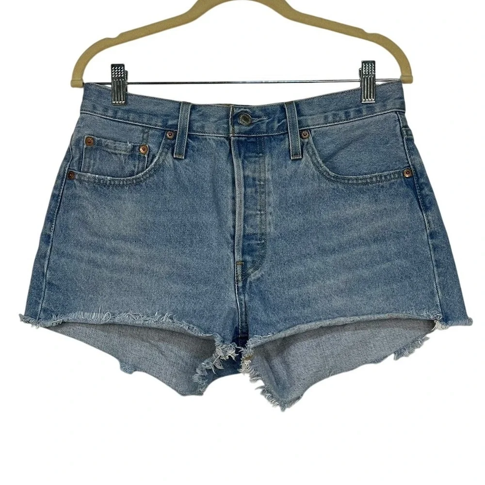 Levi's Blue Denim 501 Original Cut‎ Off Shorts Women 29 (READ)High Rise Raw Hem